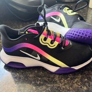Nike Airmax Black Running Shoes with Neon Pink, Purple & Light Green Accents